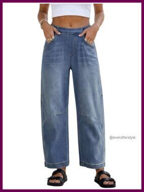 High Waist Barrel Jeans Wide Leg Pull On Denim